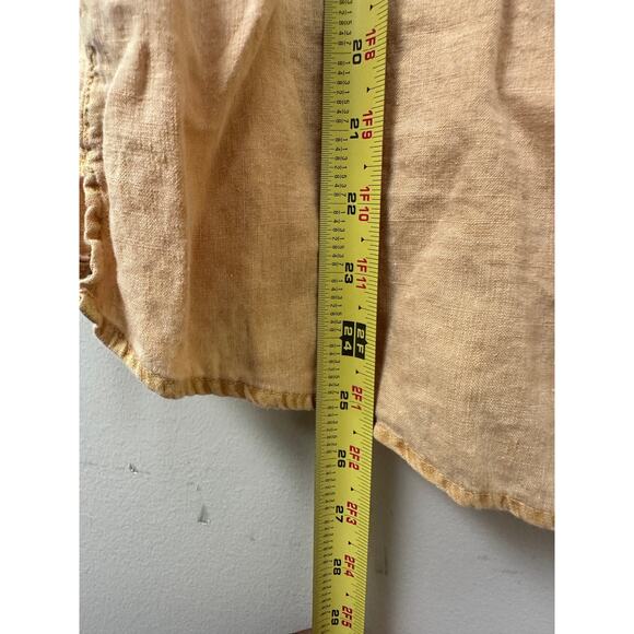 Golden Yellow Sunshine Dopamine 100% Linen Tee Cropped Shirt Vacation Natural - Picture 7 of 10